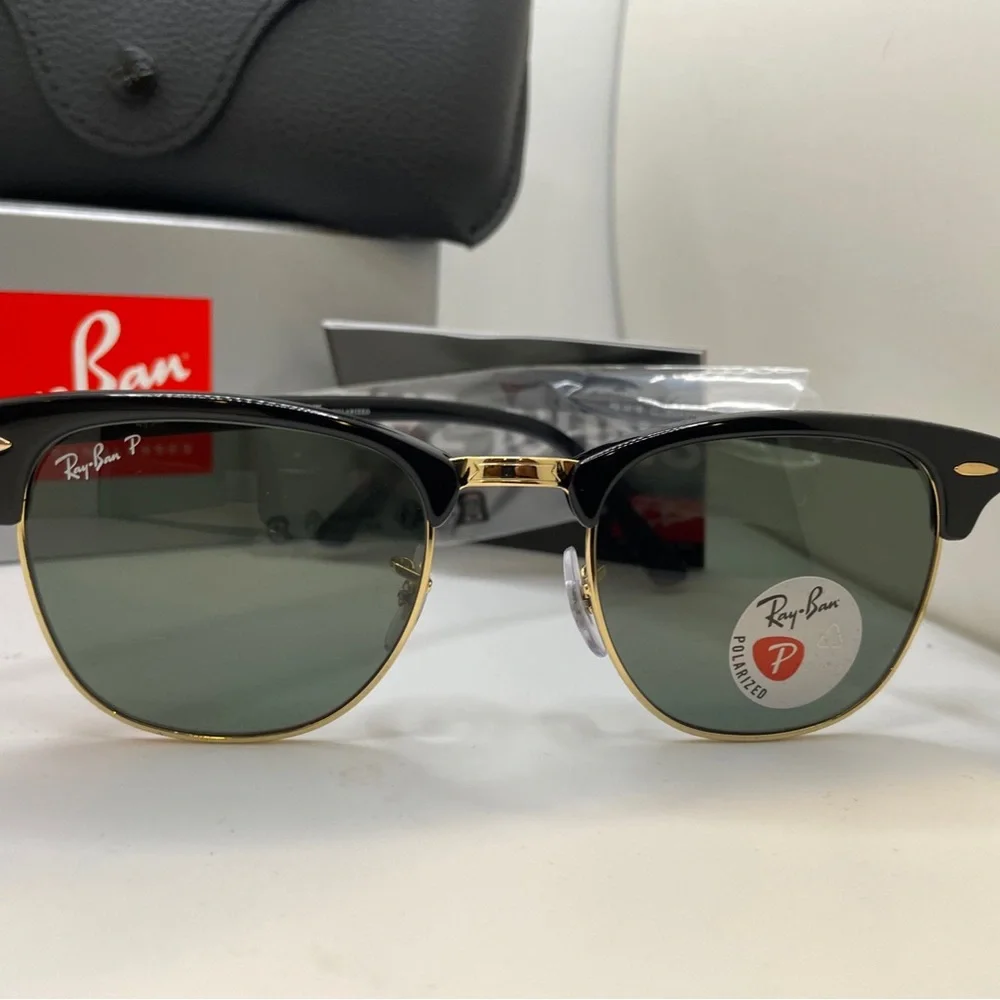 RAY BAN Clubmaster RB3016 901 58 Black Square Unisex Polarized 51 mm authentic